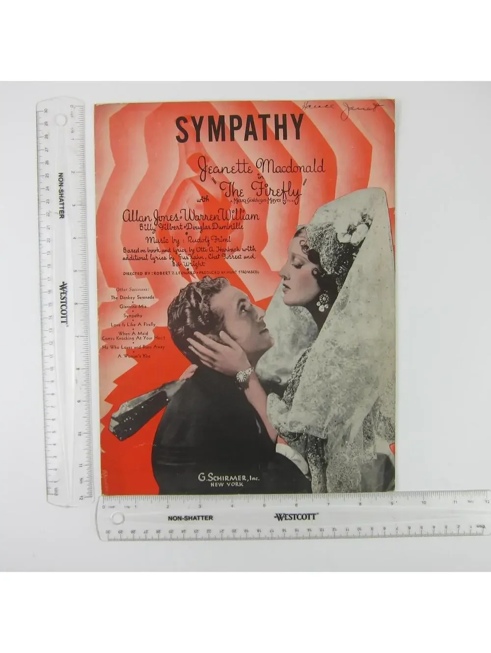 Sheet Music Sympathy The Firefly Jeanette Macdonald Allan Jones Vintage 1937